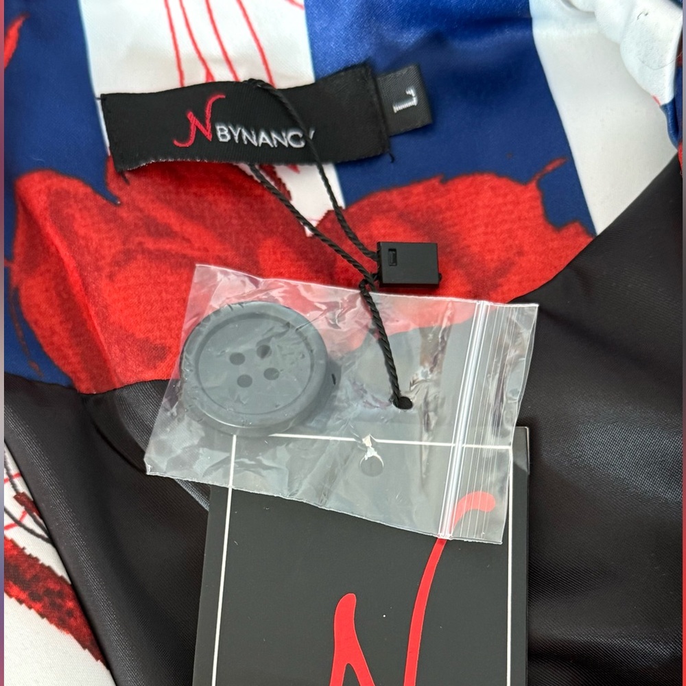 New N By Nancy Red & Blue Mixed Print Cape Jacket Dress X X Large $165 - Picture 4 of 12